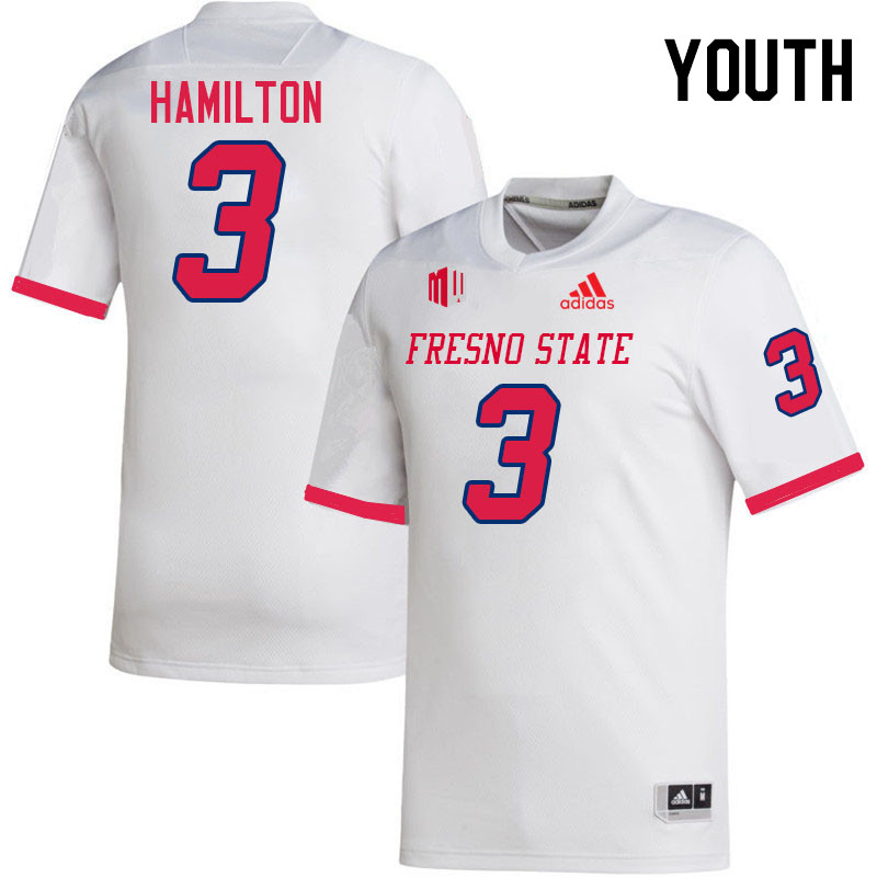 Youth #3 Al'zillion Hamilton Fresno State Bulldogs College Football Jerseys Stitched-White